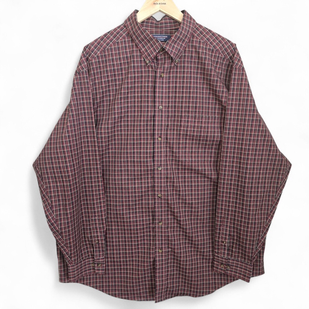 Roundtree & Yorke Dress Shirt Mens 2XLT Tall Button Down Easy Care Burgundy